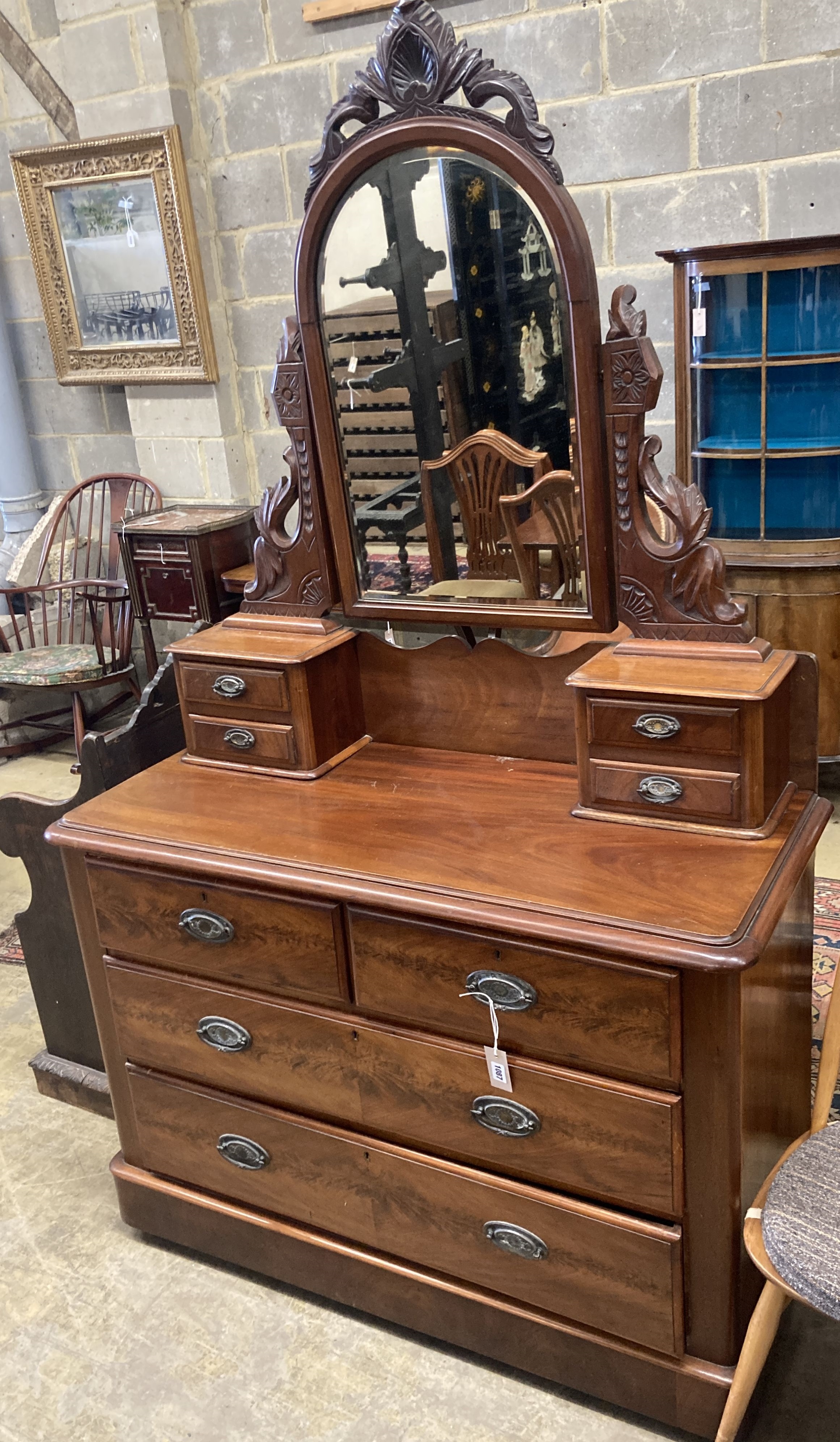 A Victorian mahogany dressing chest, width 118cm, depth 52cm, height 192cm